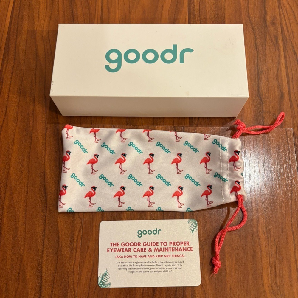 Goodr Super Flys Sunglasses Case Box Pouch and Care Card Flamingo Print Set